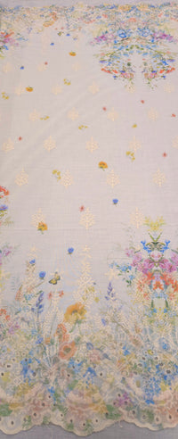 Embroidered Voile Flowering Border Cream