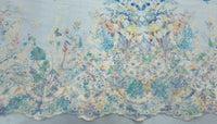 Embroidered Voile Flowering Border Blue