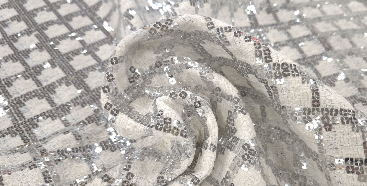 Sequinned Tweed Suiting Ivory