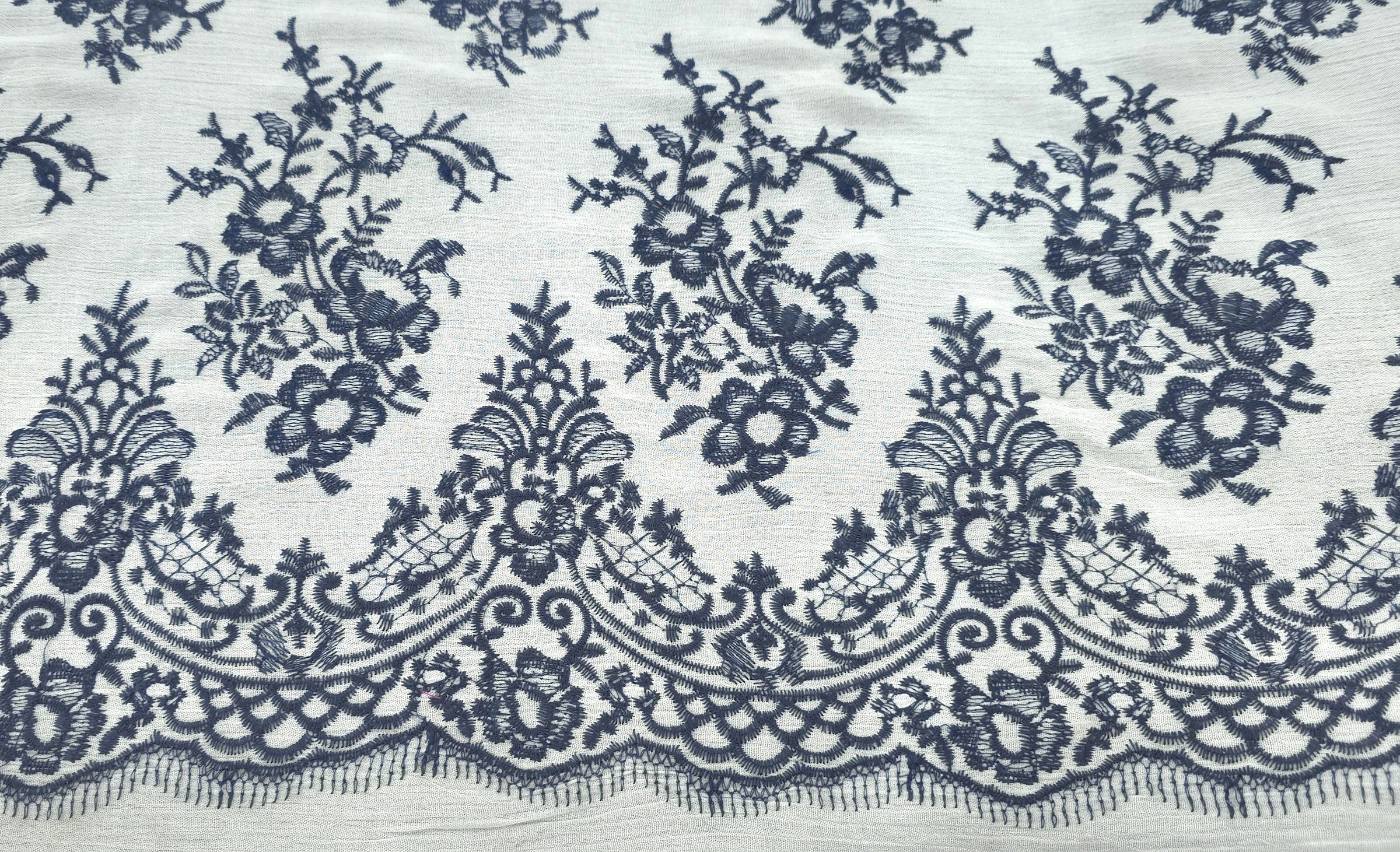 Embroidered Rayon Majestic White Blue