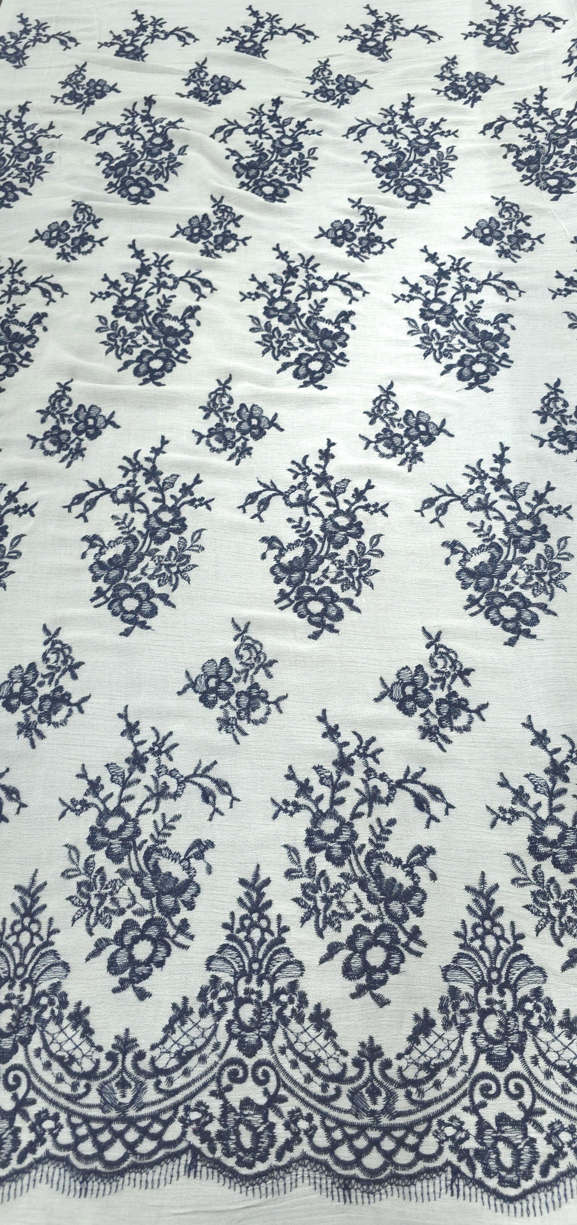 Embroidered Rayon Majestic White Blue