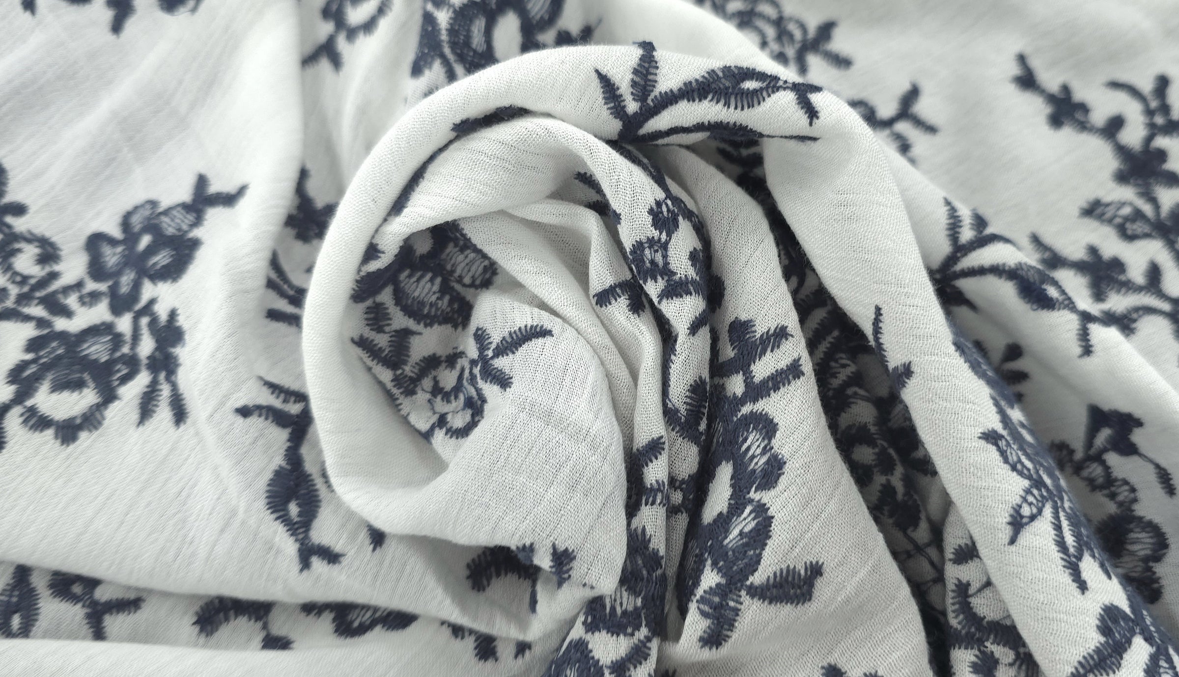 Embroidered Rayon Majestic White Blue