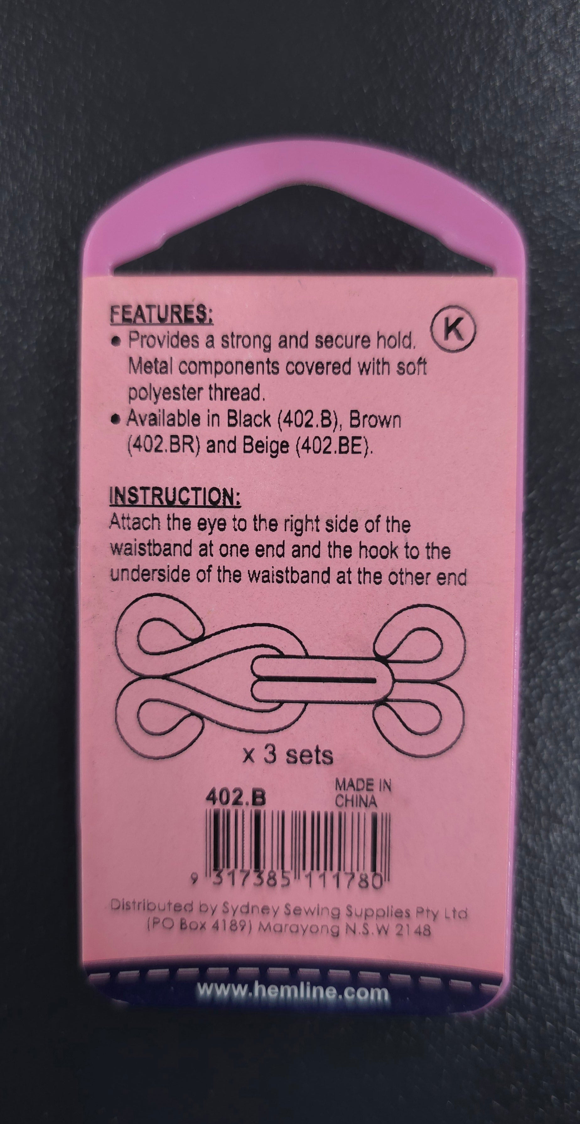 Fur Hook & Eyes Black