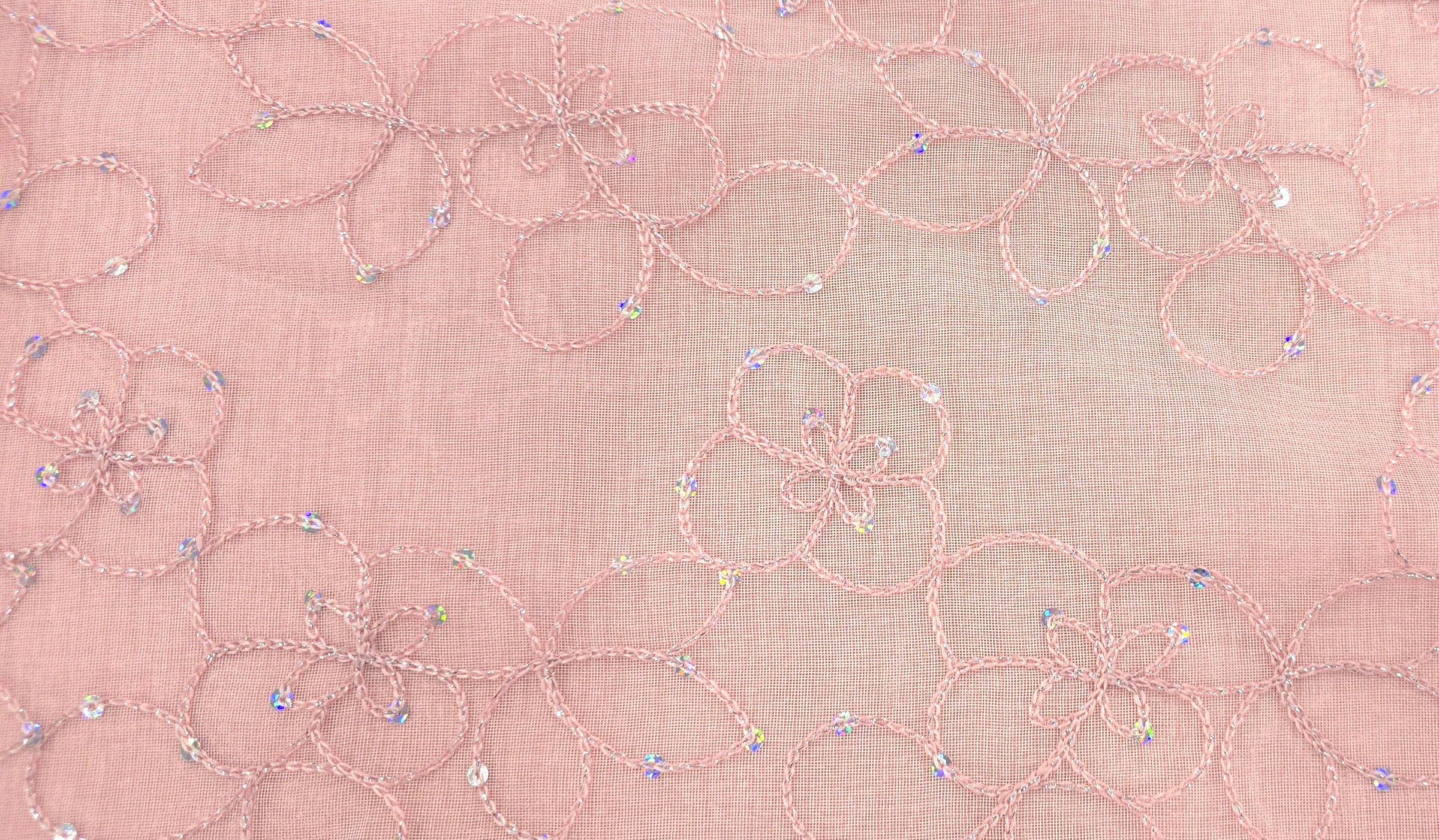 Sequin Embroidered Voile Pink Swirl