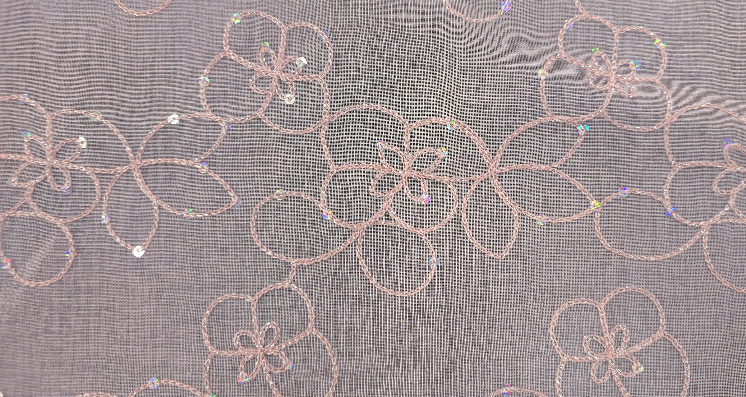 Sequin Embroidered Voile Pink Swirl