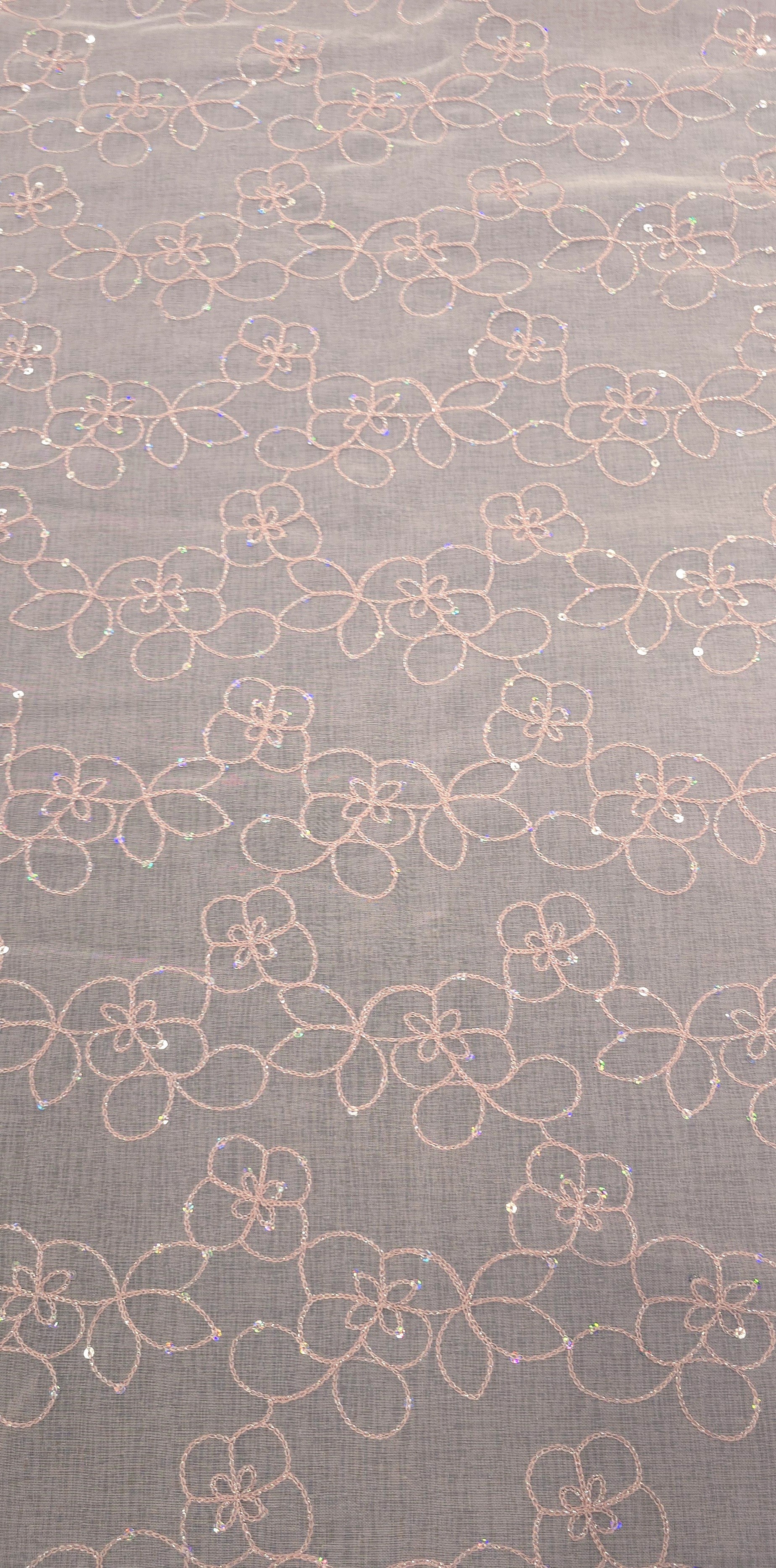 Sequin Embroidered Voile Pink Swirl