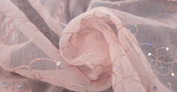 Sequin Embroidered Voile Pink Swirl
