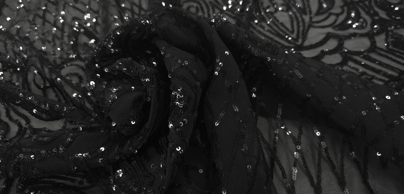 Sequinned Stretch Mesh Bedazzled Black