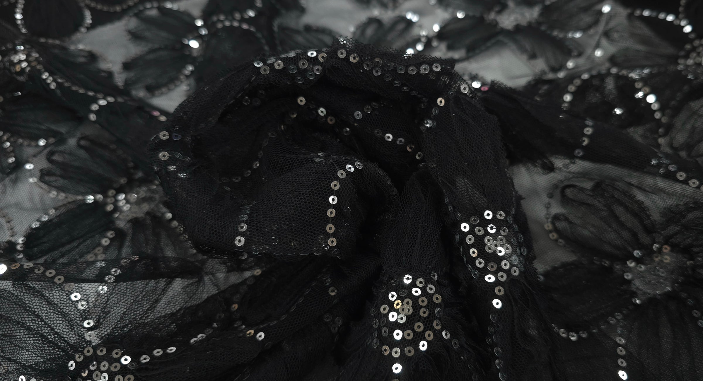 Sequinned Tulle 3D Flower Black