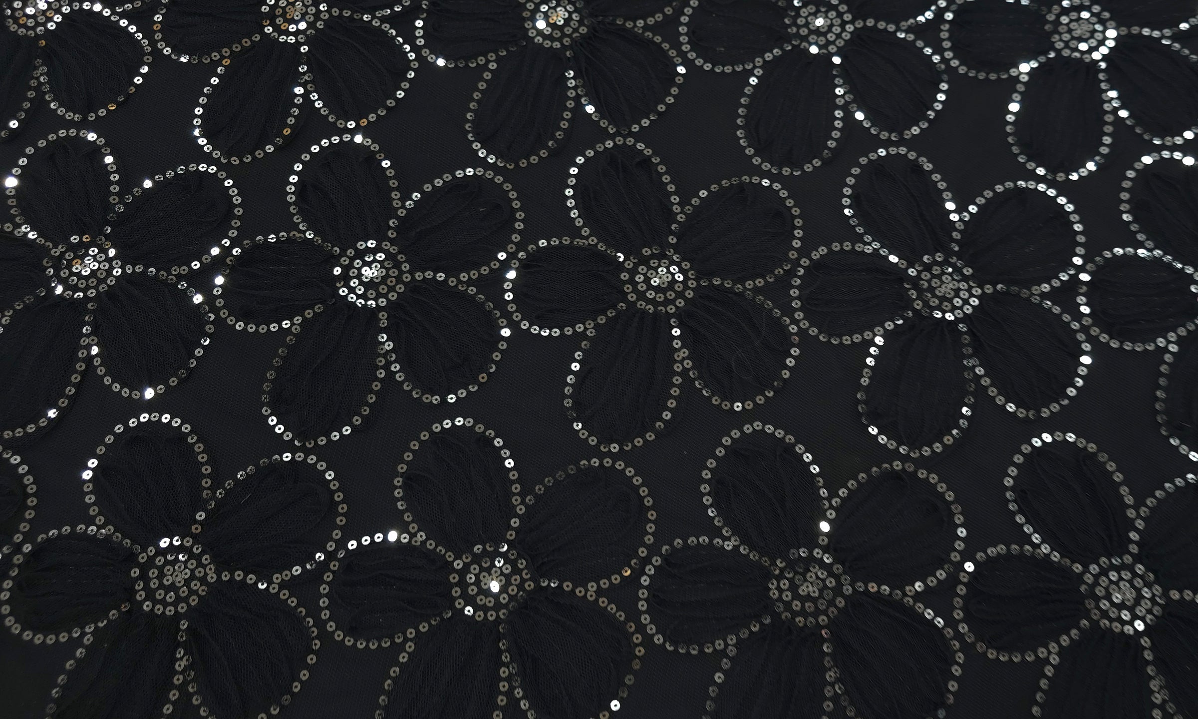 Sequinned Tulle 3D Flower Black