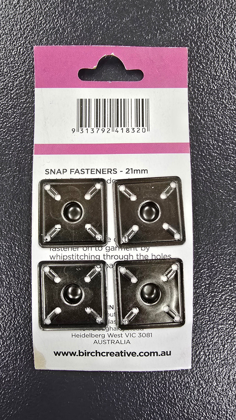 21mm Square Snap Fasteners Black