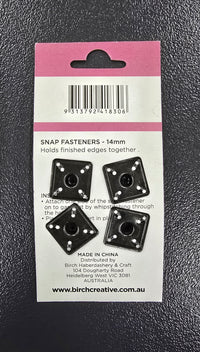 14mm Square Snap Fasteners Black
