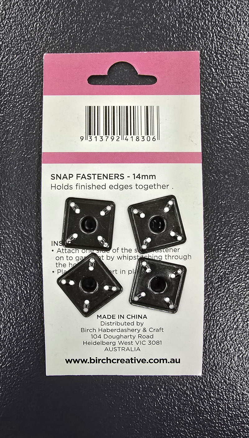 14mm Square Snap Fasteners Black
