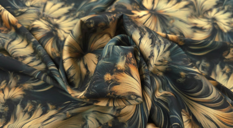Woven Stretch Polyester Leaf Swirls