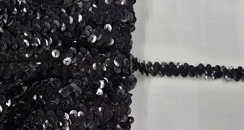 Stretch Sequin Trim 1 Row Black Sparkle