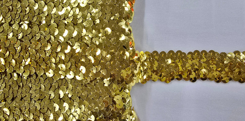 Stretch Sequin Trim 3 Row Gold