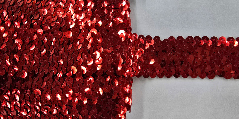 Stretch Sequin Trim 3 Row Red