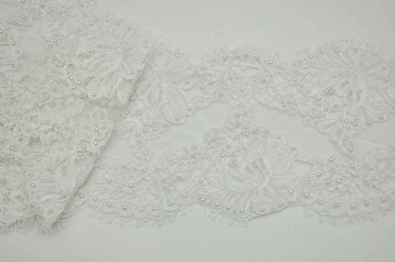 BT-WH.7 Chantilly Lace Trim Corded Beaded