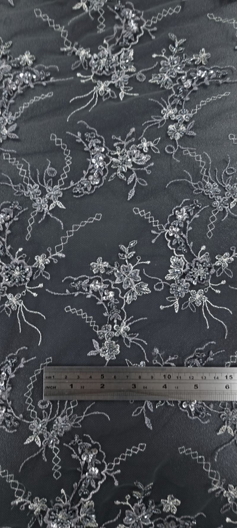 Embroidered Lace Fantasia Charcoal 2