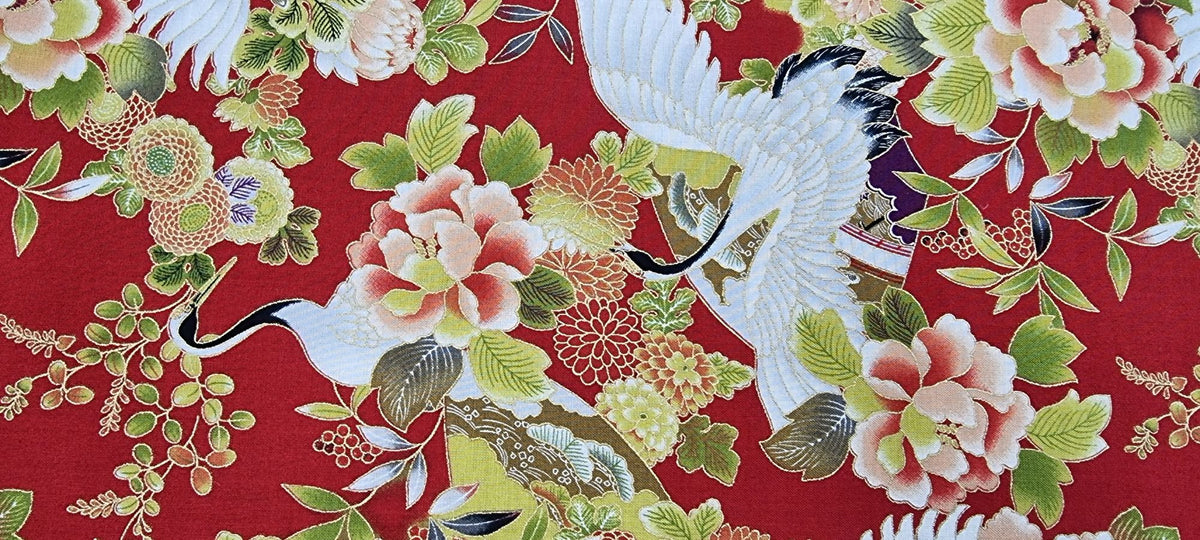 Printed Cotton Oriental Crane.1