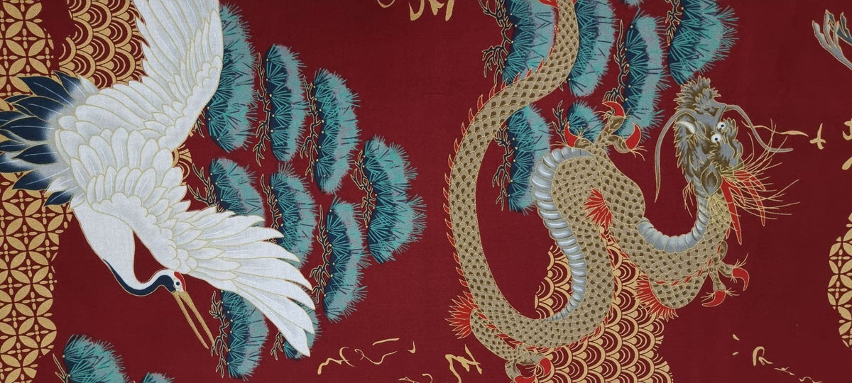 Printed Cotton Oriental Dragon Fire.1