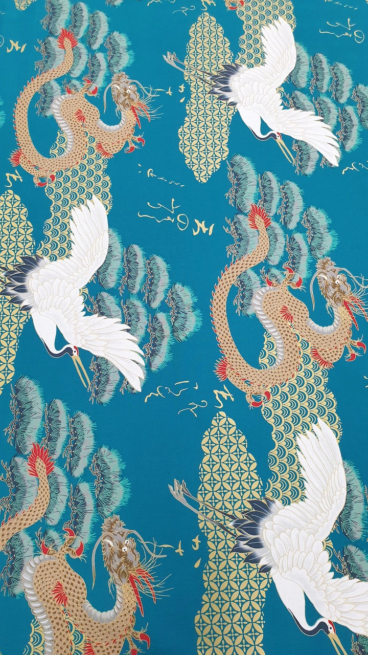 Printed Cotton Teal Dragon 1