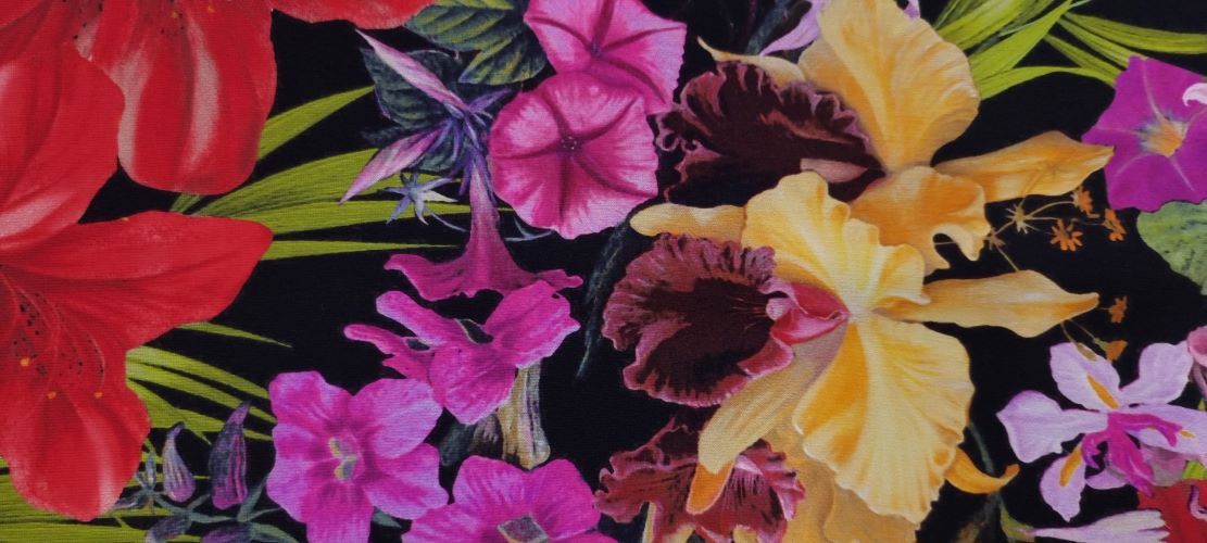 Printed lycra tropical blooms