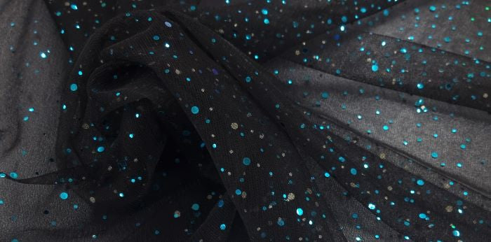 Sequin Tulle Aqua Black