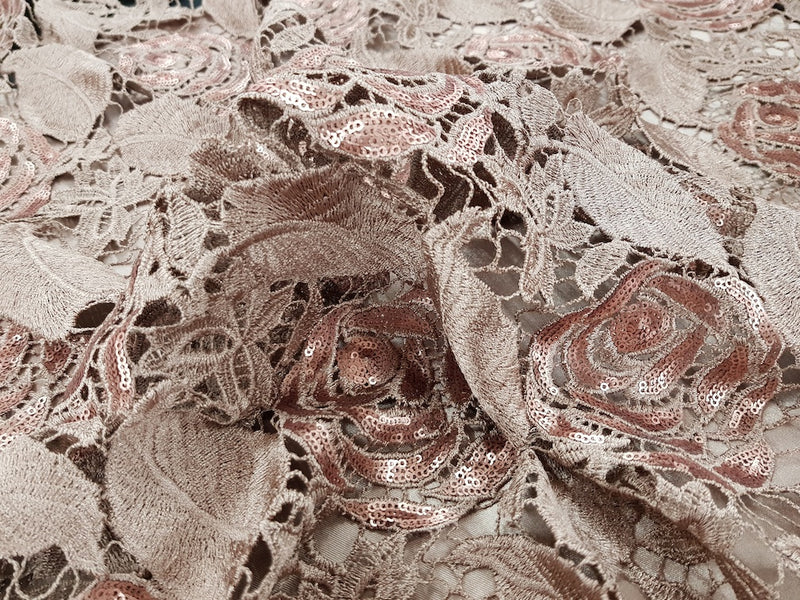 Sequinned Lace Bronze Roses 2