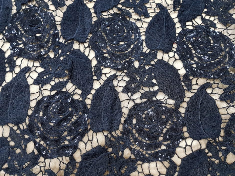 Sequined Lace Black Roses | DK Fabrics